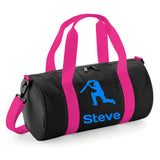Personalised Cricket Design Barrel Bag | Kids Sports Holdall with Name