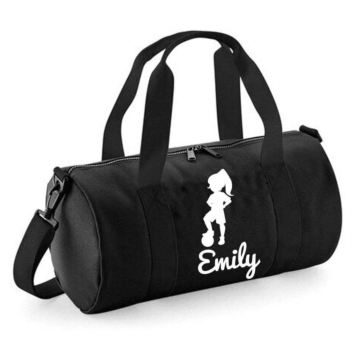 Personalised Girl Footballer Barrel Bag | Kids Sports Holdall with Name