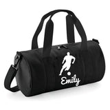 Personalised Male Footballer Barrel Bag | Kids Sports Holdall with Name