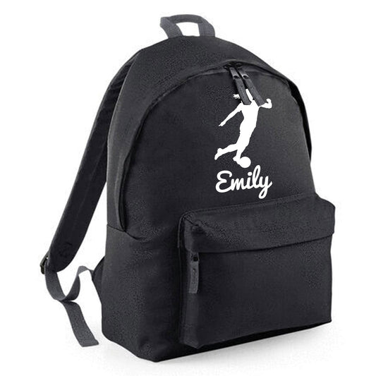 Personalised Female Footballer Backpack Bag, Kids Rucksack with Name & Design