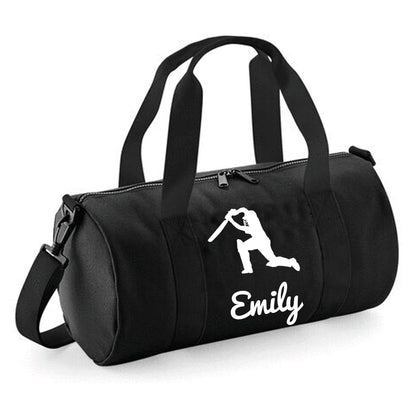 Personalised Cricket Design Barrel Bag With Cricketers Name