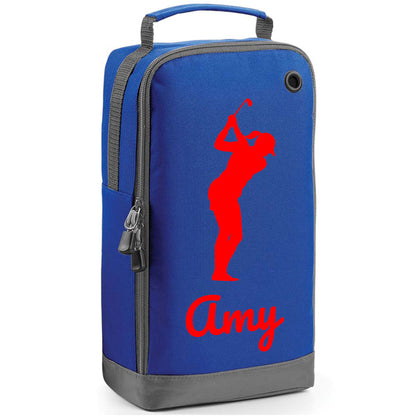 Personalised Golf Shoe Bag with Female Golfer & Name or Initials  - Always Looking Good - Royal Blue  