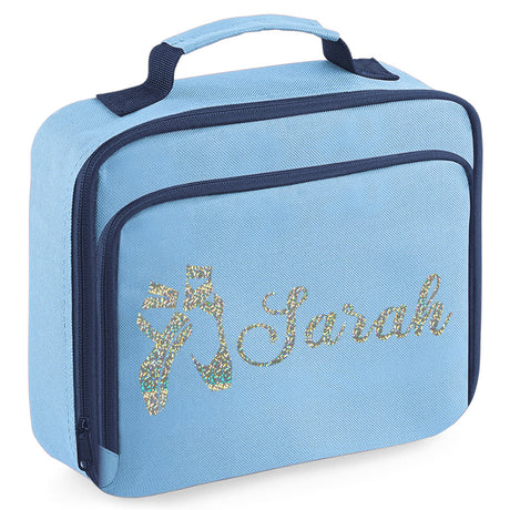 Personalised Lunch Bag with Ballet Design Childs School Lunch Box  - Always Looking Good - Blue Ballet Shoes 
