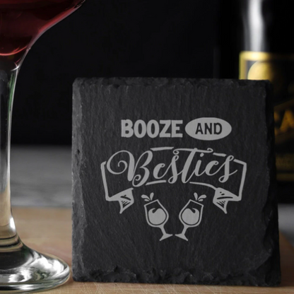 Booze And Besties Engraved Whisky Glass and/or Coaster Set  - Always Looking Good - Square Coaster Only  