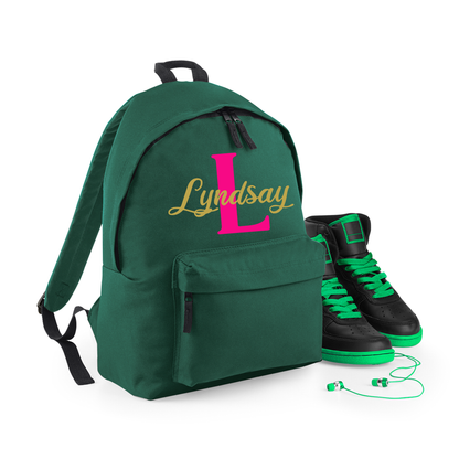 Personalised Name & Initial Backpack, Kids Rucksack with Name & Design