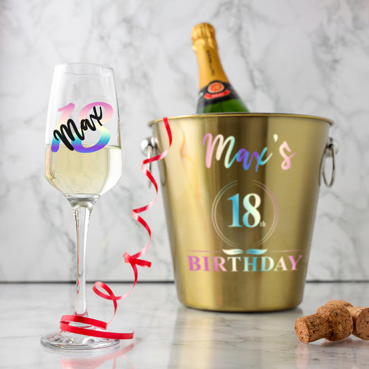 Personalised Gold Ice bucket 18th Birthday and Glass Gift with Name  - Always Looking Good -   