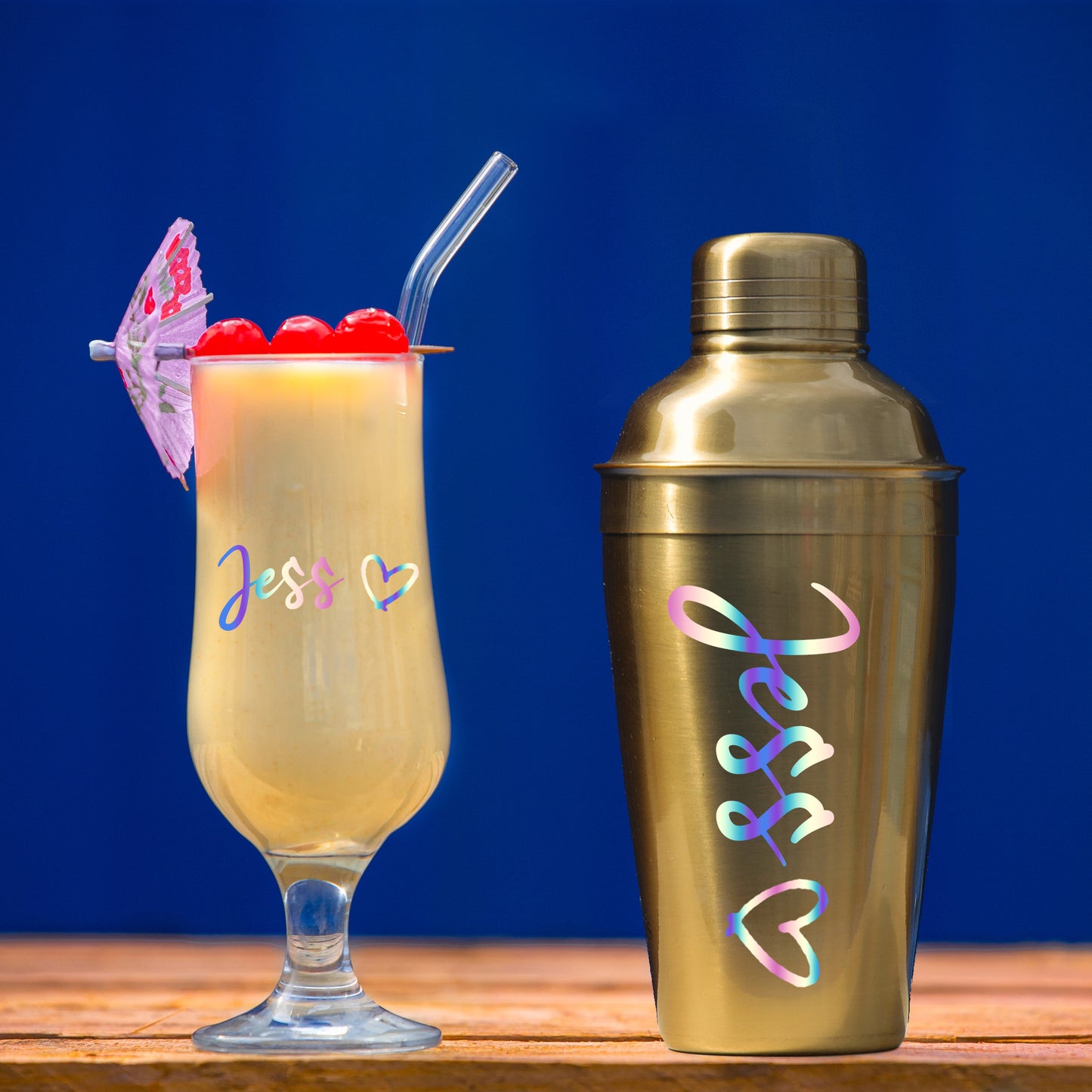 Personalised Gold Cocktail Shaker & Pina Colada Glass Gift Set  - Always Looking Good -   