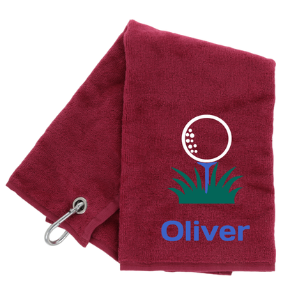 Personalised GOLF Towel - Embroidered Trifold Towel with Carabiner Clip