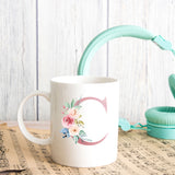 Monogrammed Floral Initial Ceramic Mug – Pink Letter Design