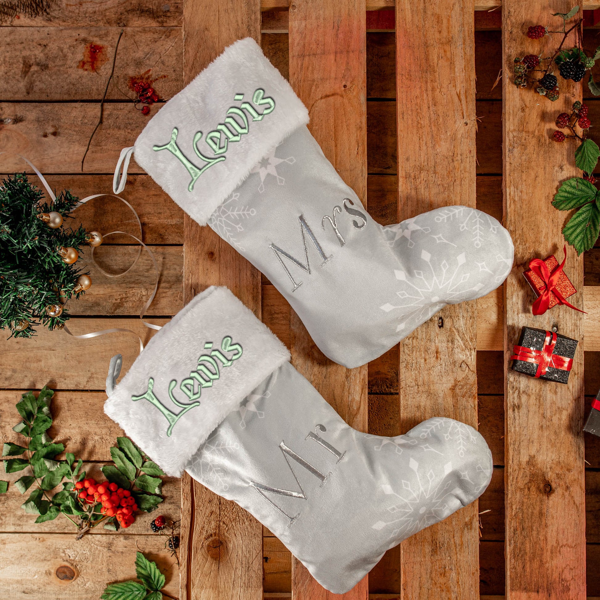 Embroidered Personalised Mr & Mrs, Mr & Mr, Mrs & Mrs Christmas Stocking  - Always Looking Good -   