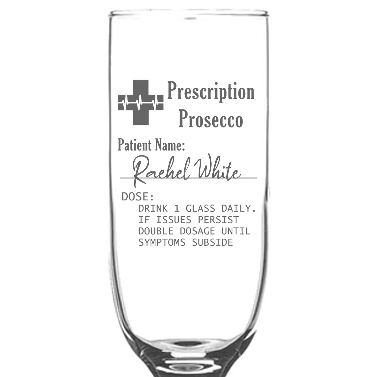 Personalised Engraved Prescription Prosecco Glass Gift