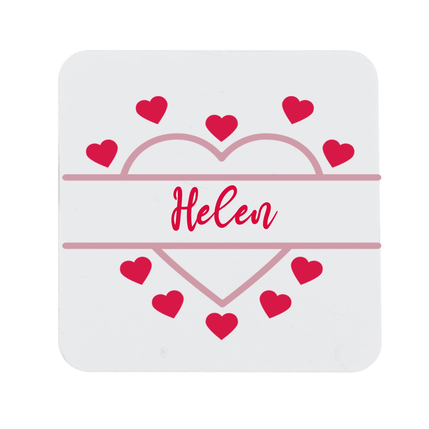 Personalised Pink Heart Design Mug and Optional Coaster