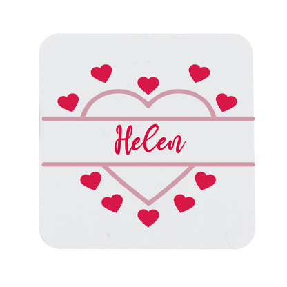 Personalised Pink Heart Design Mug and Optional Coaster
