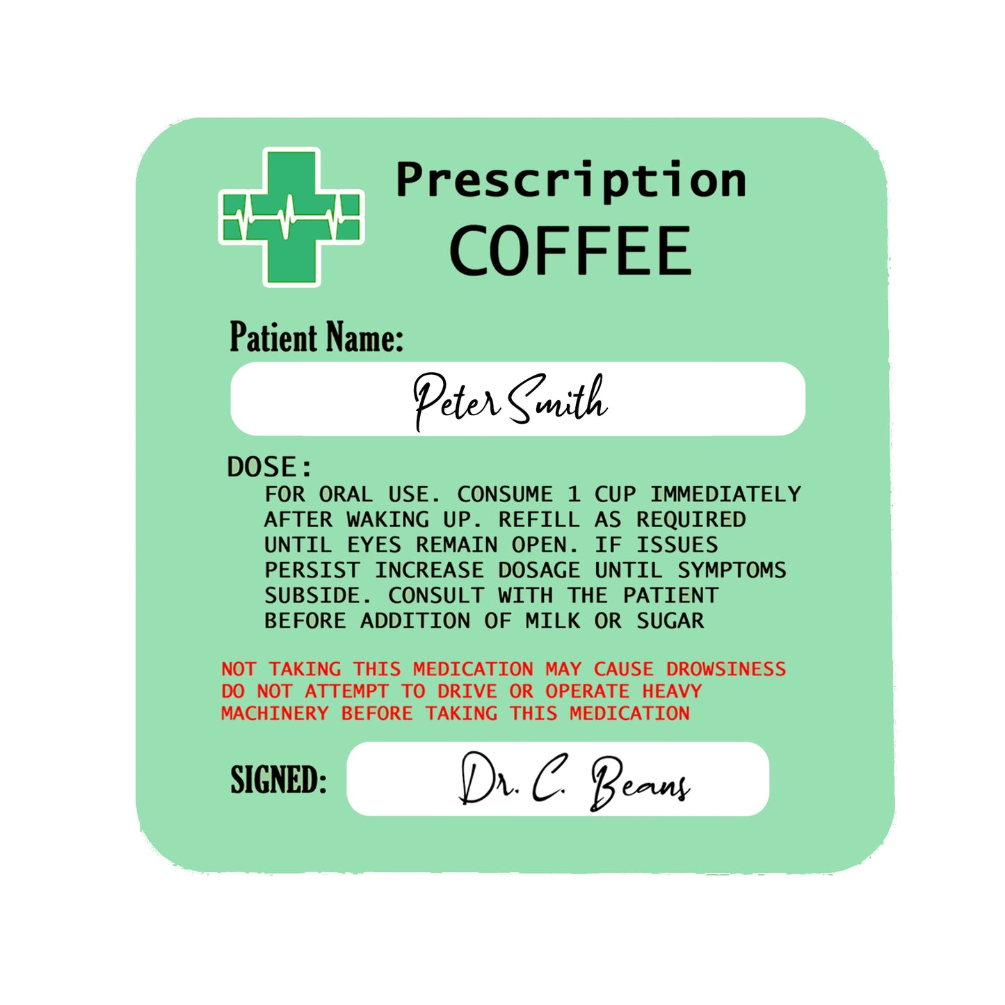 Personalised Prescription Coffee Mug and Coaster Gift Set