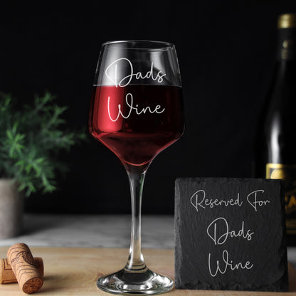 Personalised Mum/Dad/Name's Wine Engraved Glass and/or Coaster Gift Set