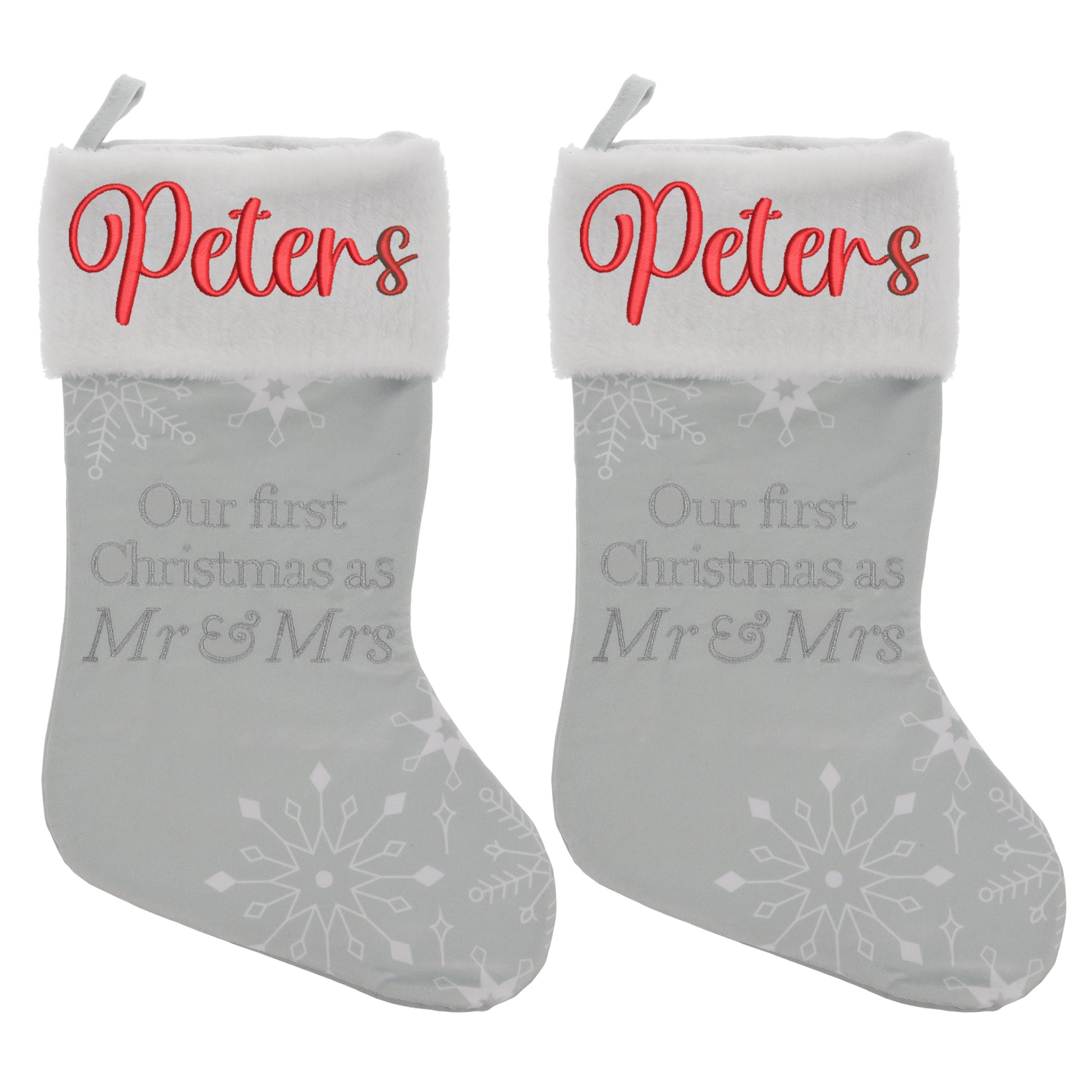 Embroidered Personalised Mr & Mrs First Christmas Stocking  - Always Looking Good - Double Set of 2 Stockings  