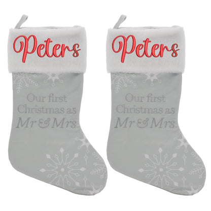 Embroidered Personalised Mr & Mrs First Christmas Stocking  - Always Looking Good - Double Set of 2 Stockings  