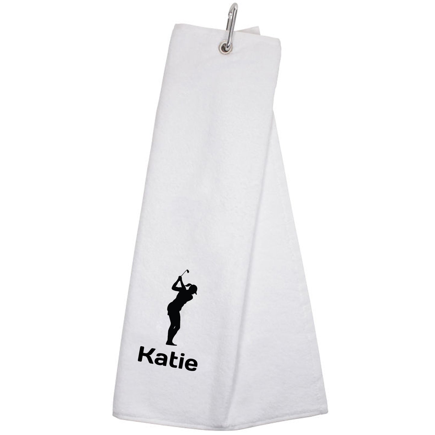Personalised GOLF Towel - Embroidered Trifold Towel with Carabiner Clip