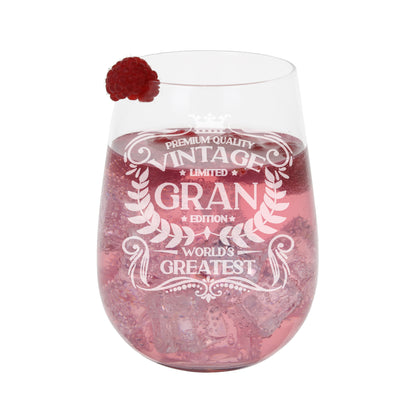 Vintage World's Greatest 'ANY RELATIVE' Engraved Stemless Gin Glass Gift