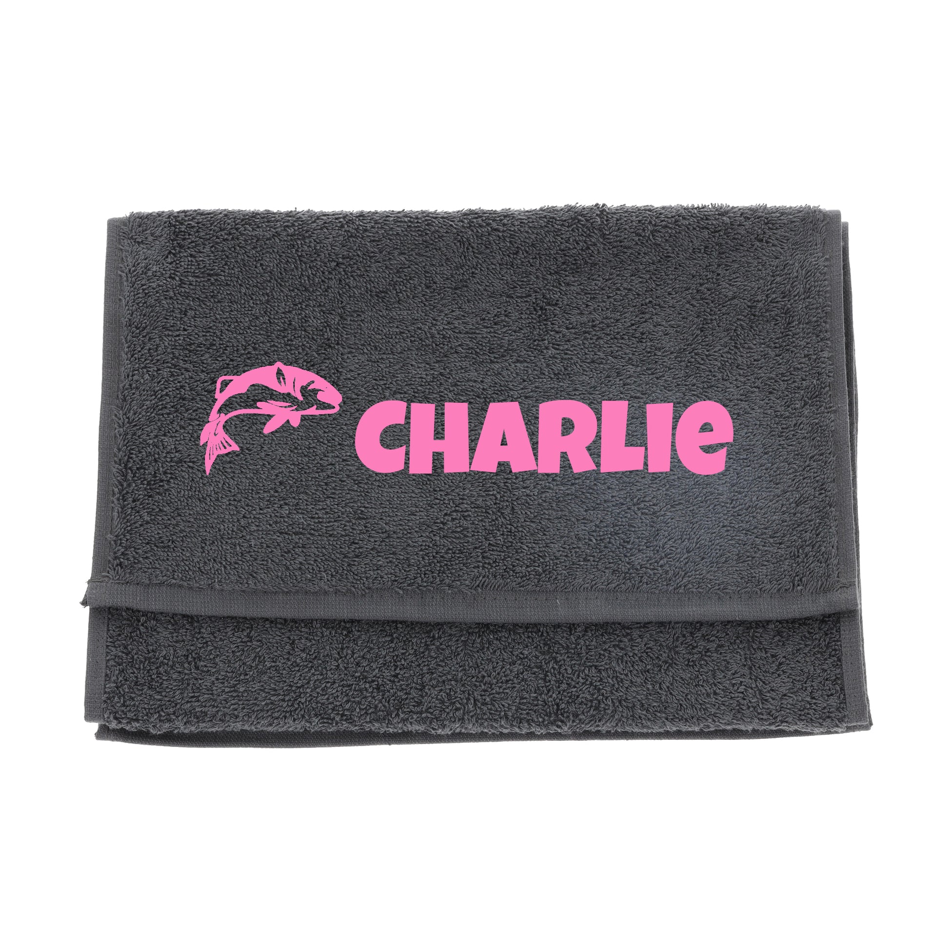 Personalised Embroidered Fishing Towel  - Always Looking Good - Slate Grey  