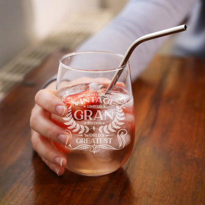 Vintage World's Greatest 'ANY RELATIVE' Engraved Stemless Gin Glass Gift