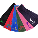 Personalised Golf Towel – Embroidered Tri-Fold with Carabiner Clip