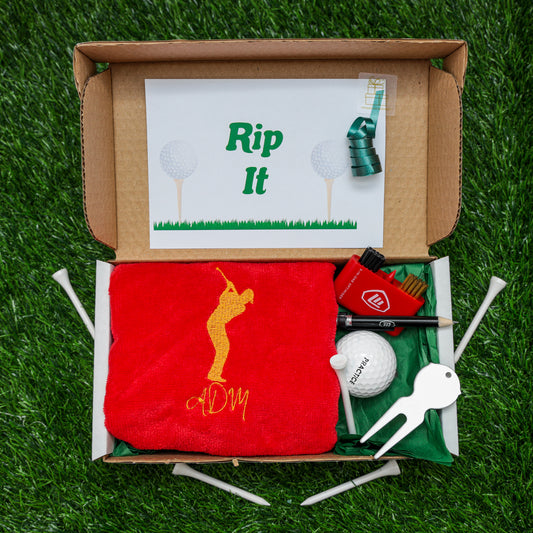 Personalised Tri Fold Golf Towel with Name Golfing Gift Box  - Always Looking Good - Red Towel  