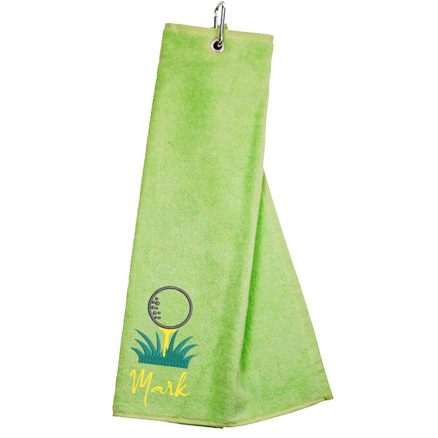 Personalised GOLF Towel - Embroidered Trifold Towel with Carabiner Clip