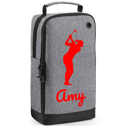 Personalised Golf Shoe Bag with Female Golfer & Name or Initials  - Always Looking Good - Grey  