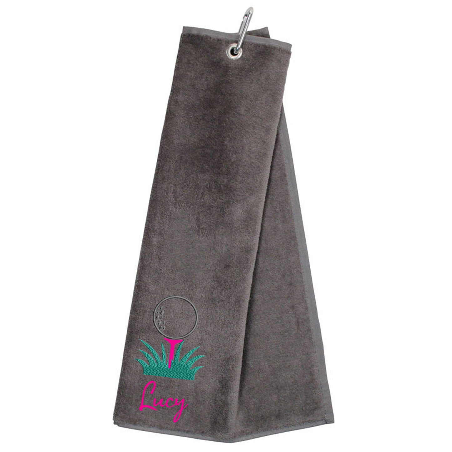 Personalised GOLF Towel - Embroidered Trifold Towel with Carabiner Clip