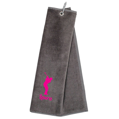 Personalised GOLF Towel - Embroidered Trifold Towel with Carabiner Clip