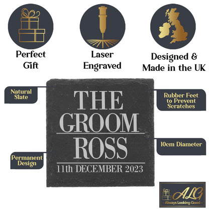 Personalised The Groom Engraved Whisky Glass and/or Coaster Set
- Always Looking Good -   - Square Coaster On Its Own  