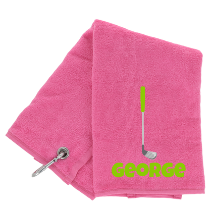 Personalised GOLF Towel - Embroidered Trifold Towel with Carabiner Clip