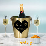Personalised Heart Design Gold Ice Bucket With Matching Champagne Glasses  - Always Looking Good - Glasses and Ice Bucket  