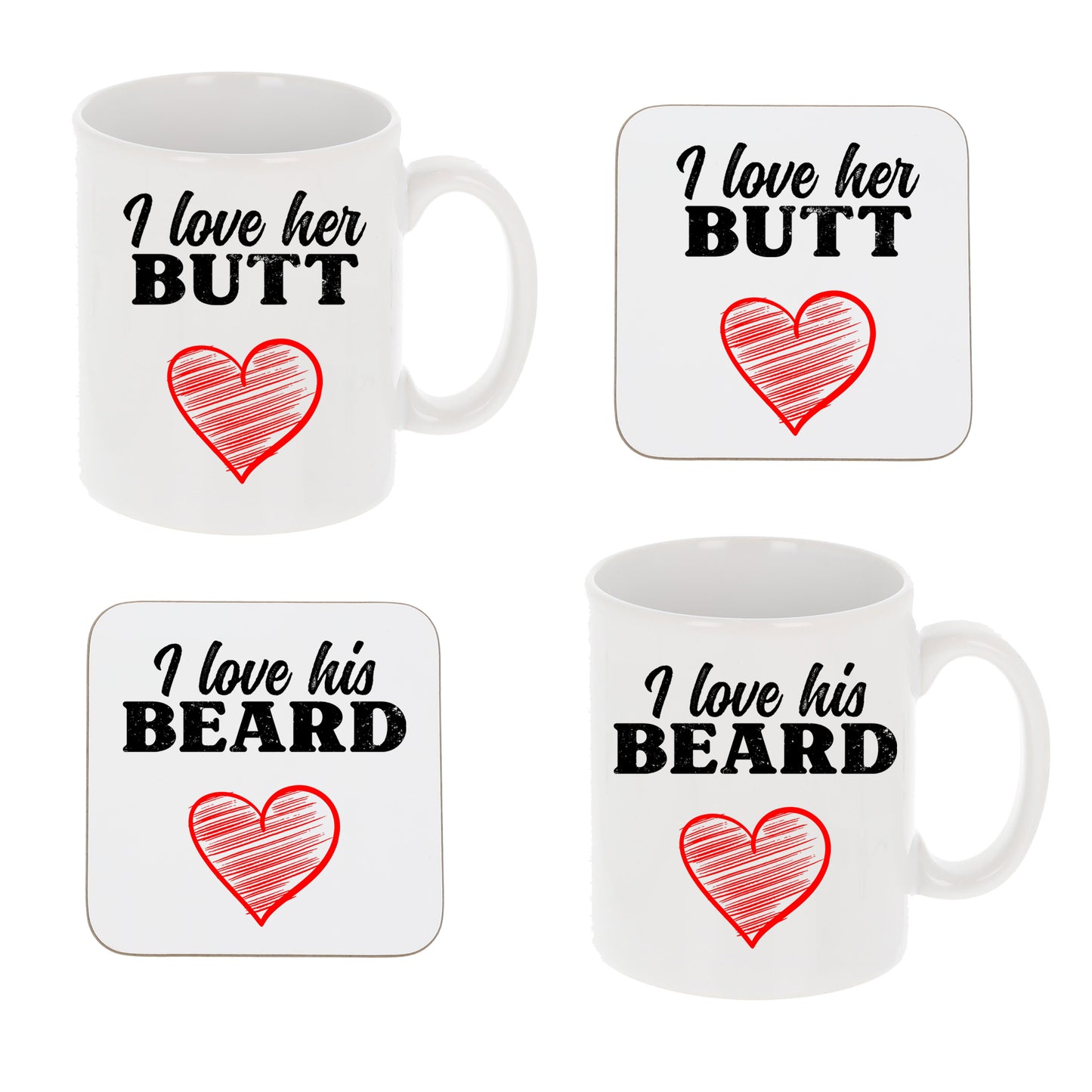 I Love His Beard / Her Butt Mug and/or Coaster Gift  - Always Looking Good - Set Of 2 Mug & Coaster Set  