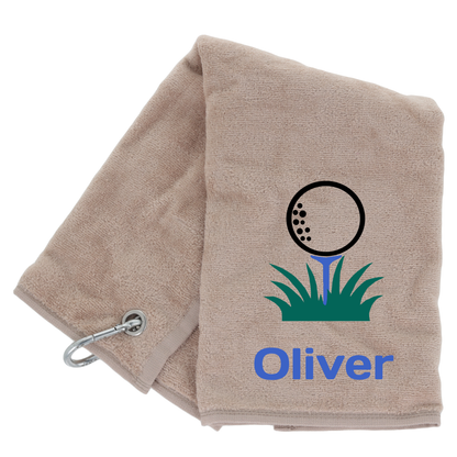 Personalised GOLF Towel - Embroidered Trifold Towel with Carabiner Clip
