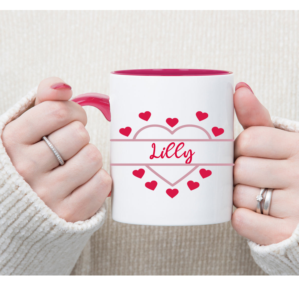 Personalised Pink Heart Design Ceramic Mug – Gift for Her with Name