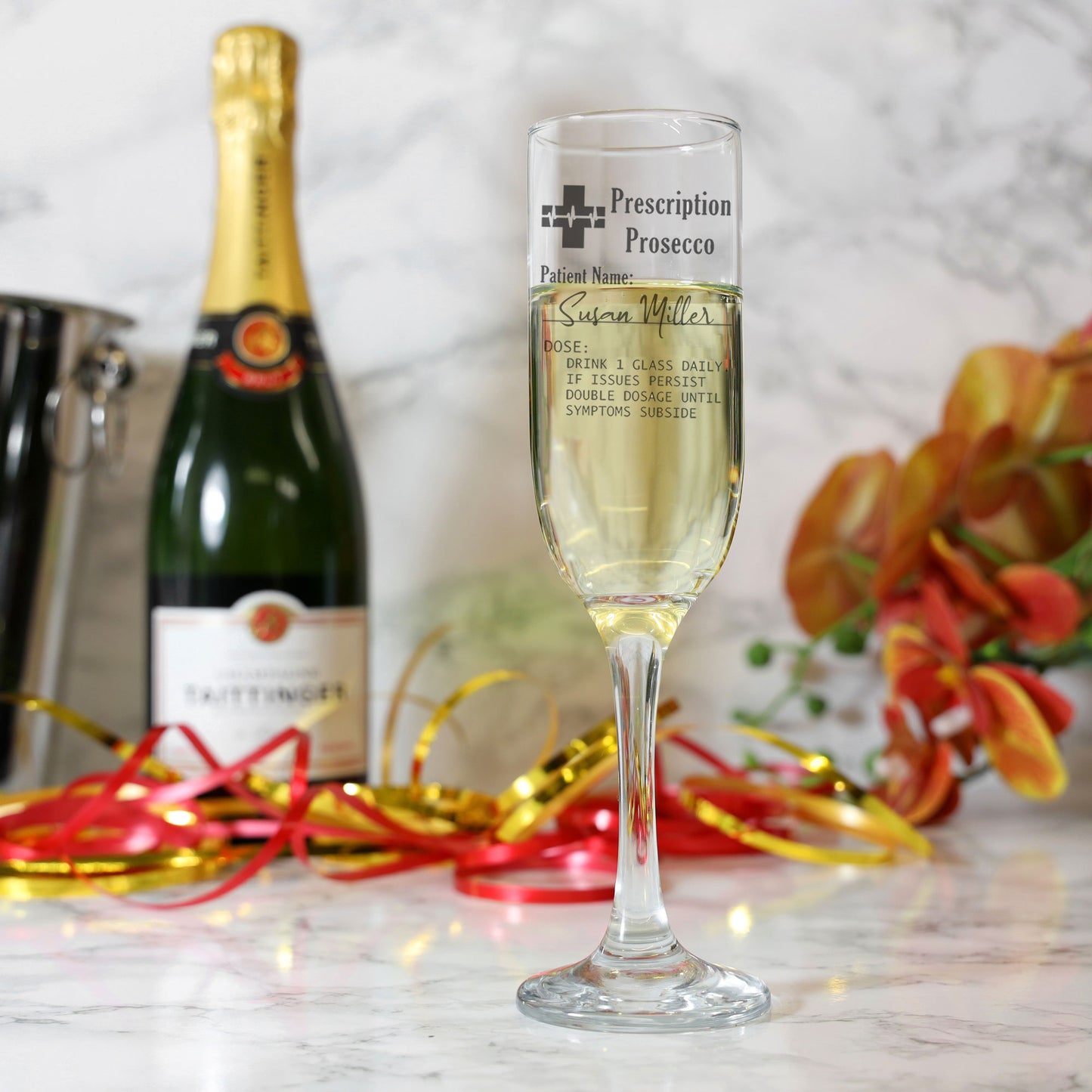 Personalised Engraved Prescription Prosecco Glass Gift