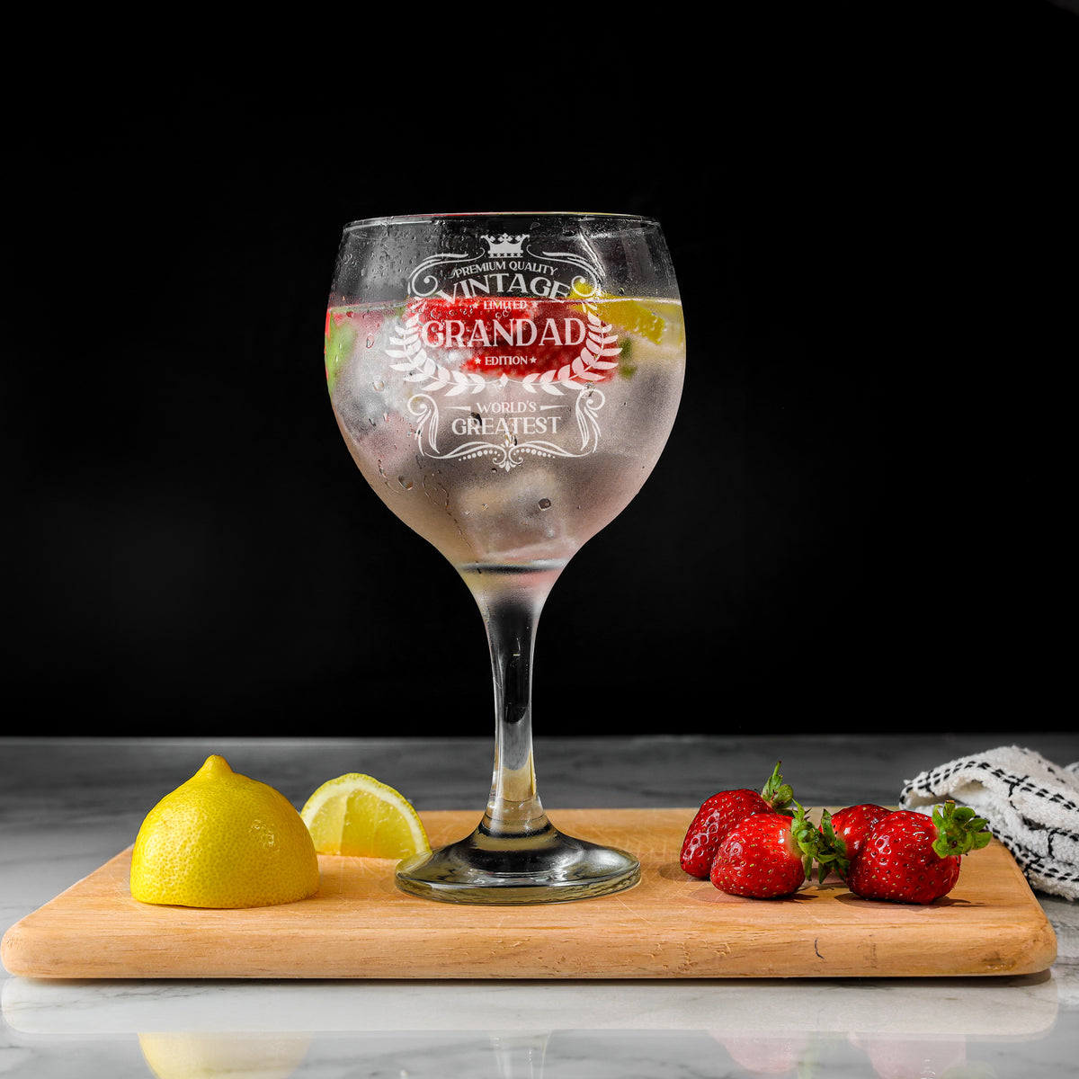 Vintage World's Greatest Engraved Goblet Gin Glass – Personalised Gift for Any Relative