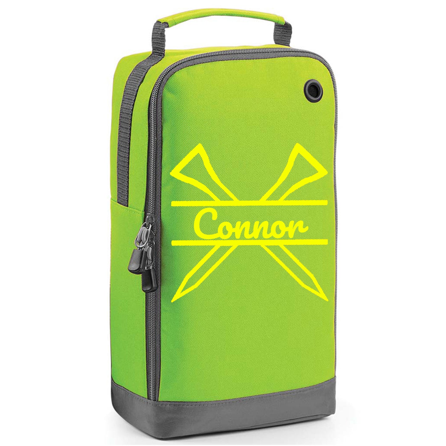 Personalised Golf Shoe Bag with Crossed Tees & Name or Initials  - Always Looking Good - Lime Green  