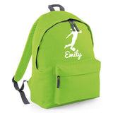 Personalised Female Footballer Backpack | Kids School Bag with Name