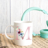 Monogrammed Floral Initial Ceramic Mug – Pink Letter Design