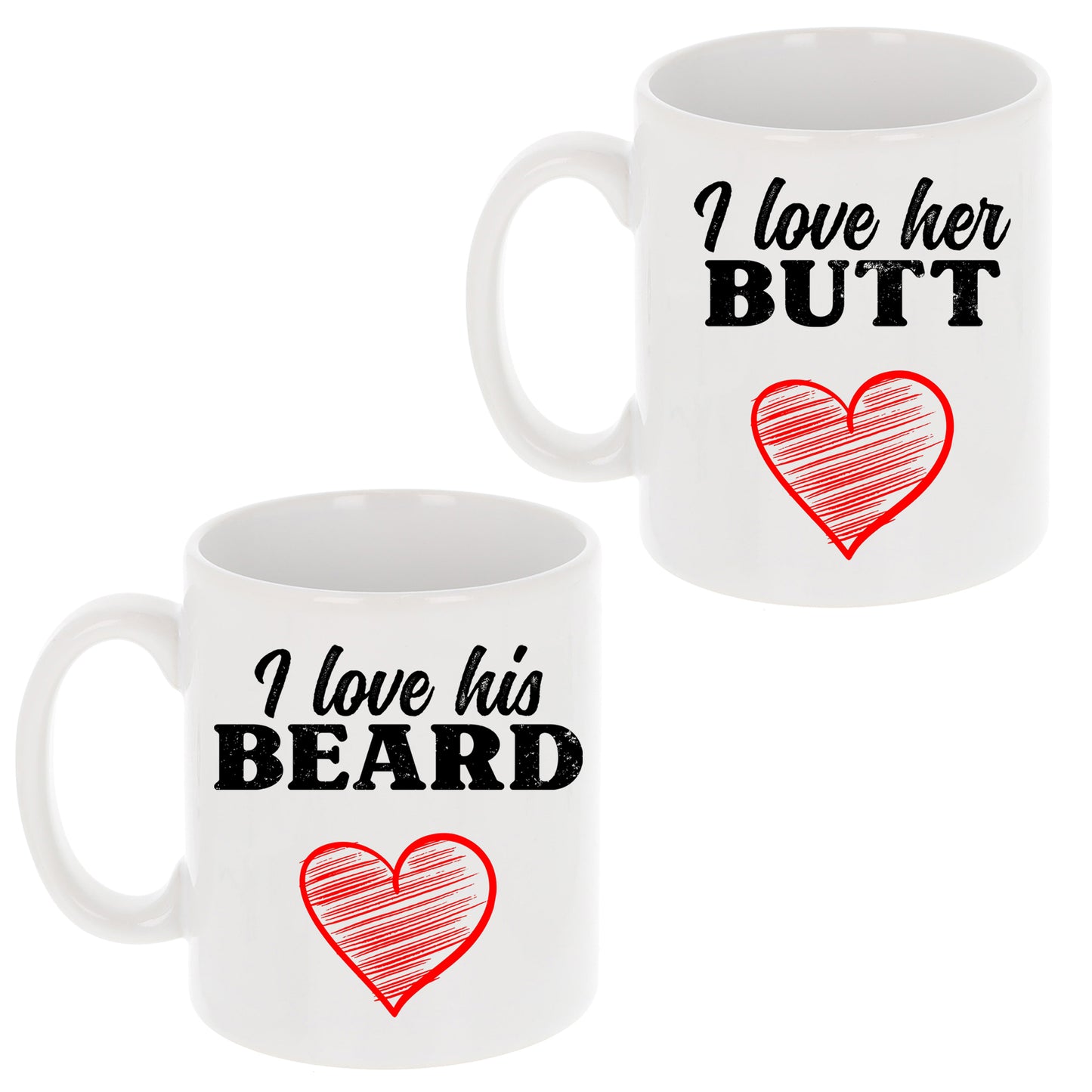I Love His Beard / Her Butt Mug and/or Coaster Gift  - Always Looking Good - Set Of 2 Mugs Only  