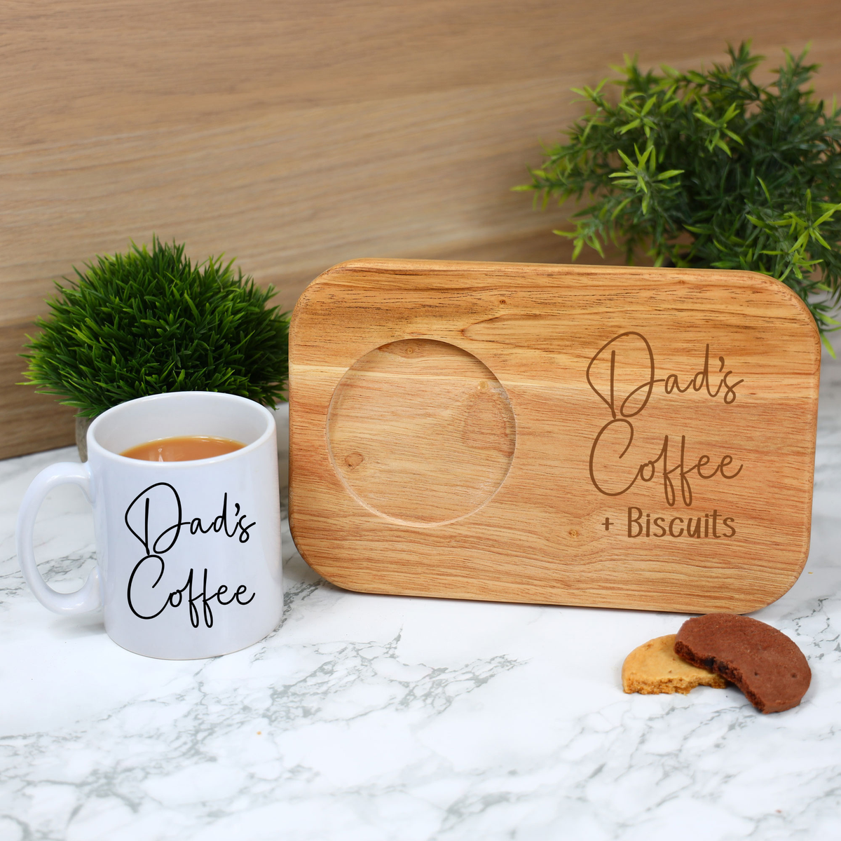 Personalised Dad's Coffee & Biscuit Engraved Board with Optional Mug