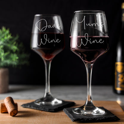 Personalised Mum/Dad/Name's Wine Engraved Glass and/or Coaster Gift Set