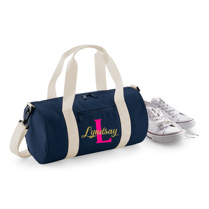 Personalised Name & Initial Design Barrel Bag Ideal School Bag