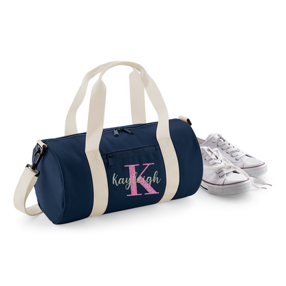 Personalised Name & Initial Design Barrel Bag Ideal School Bag