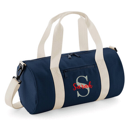 Personalised Name & Initial Design Barrel Bag Ideal School Bag