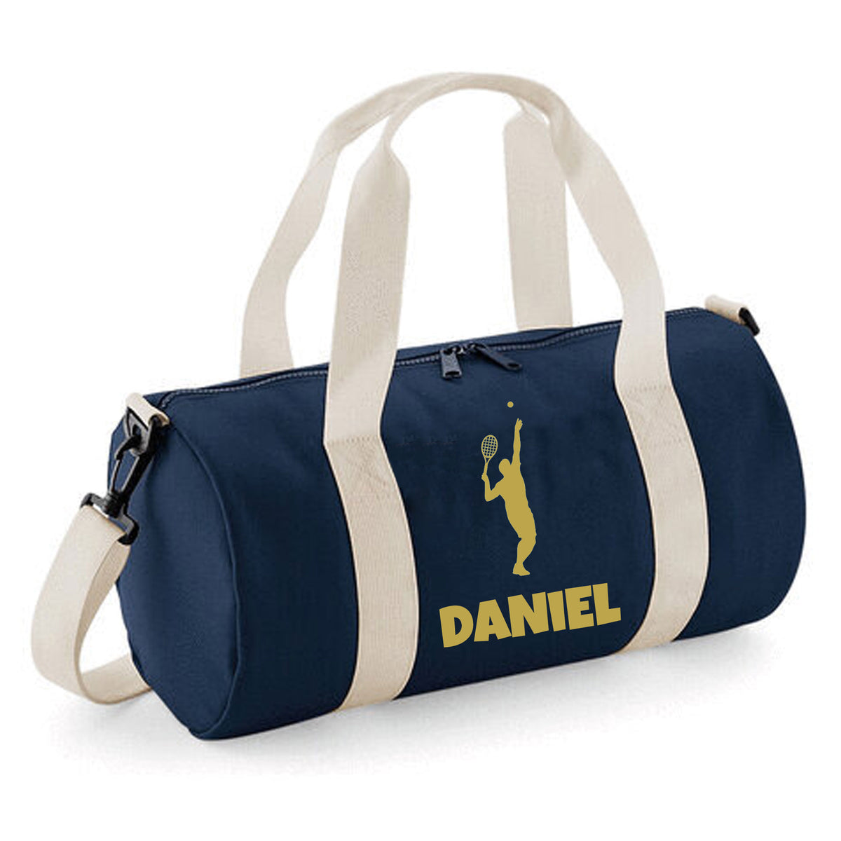 Personalised Male Tennis Player Barrel Bag | Kids Sports Holdall with Name