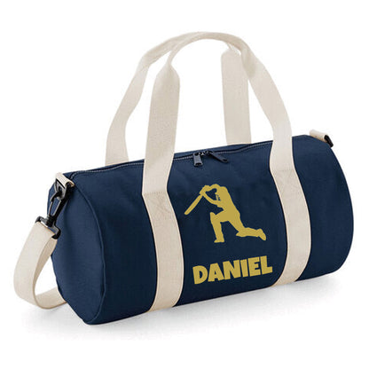 Personalised Cricket Design Barrel Bag With Cricketers Name